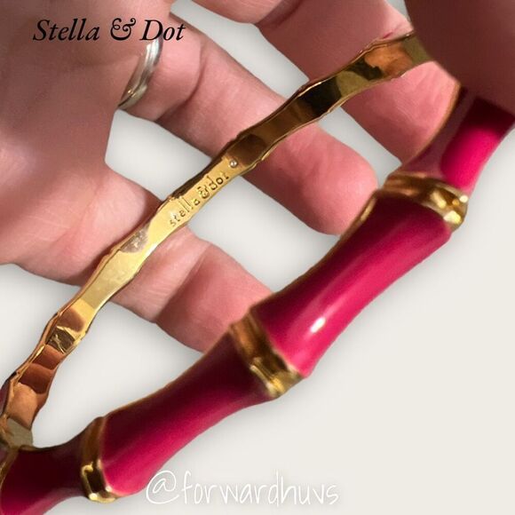 Stella & Dot Pink Julep Enamel and Gold Tone Bamboo Style Bracelet - Picture 6 of 7